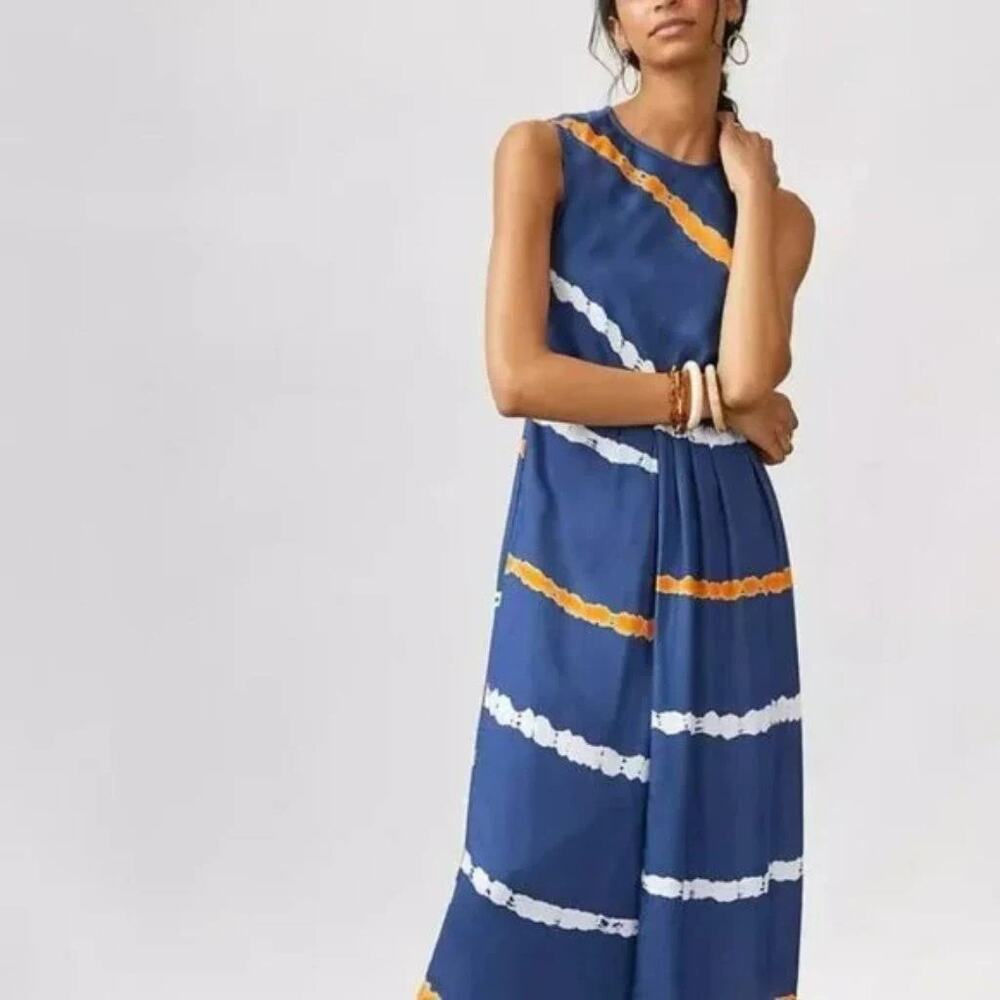 Atsu Anthropologie Atsu Ocean Blue Tie Dye Faux Wrap Midi Dress MED $180